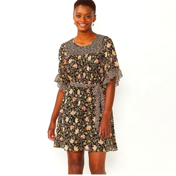 Lauren Conrad Lizzie Floral Mini Dress Puff Slvs Waist-Tie Flowy Skirt MED NWT - Picture 1 of 11